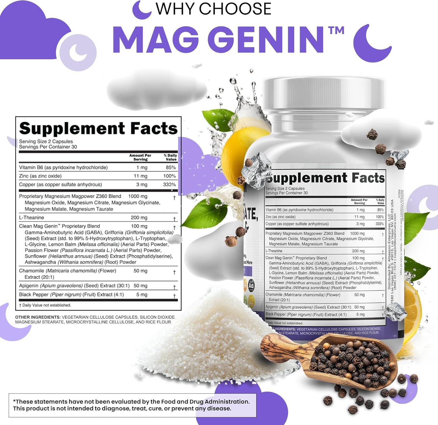 Magnesium Glycinate Complex 1000mg L-Theanine Sleep Support 60 Capsules