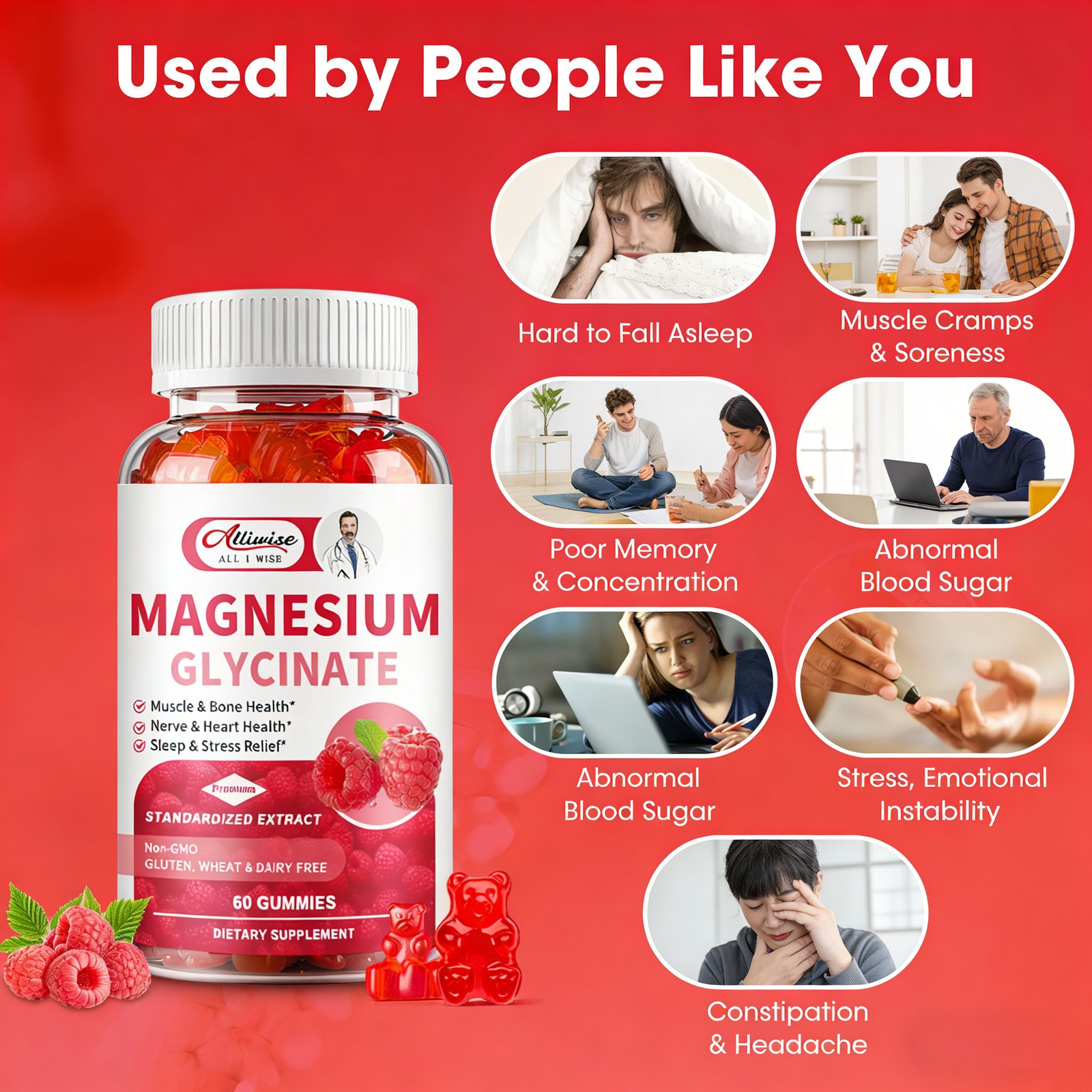 Magnesium Glycinate Gummies 60ct – High Potency for Sleep, Calm & Muscle Relief