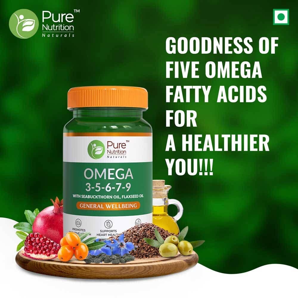 Pure Nutrition Omega 3-5-6-7-9 with Seabuckthorn Oil, Flaxseed Oil ,30 Veg Softg