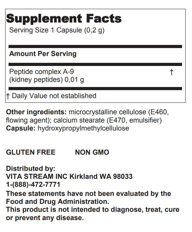 A-9 Pielotax Original Khavinson Natural Kidney Peptide Bioregulator 20 capsules