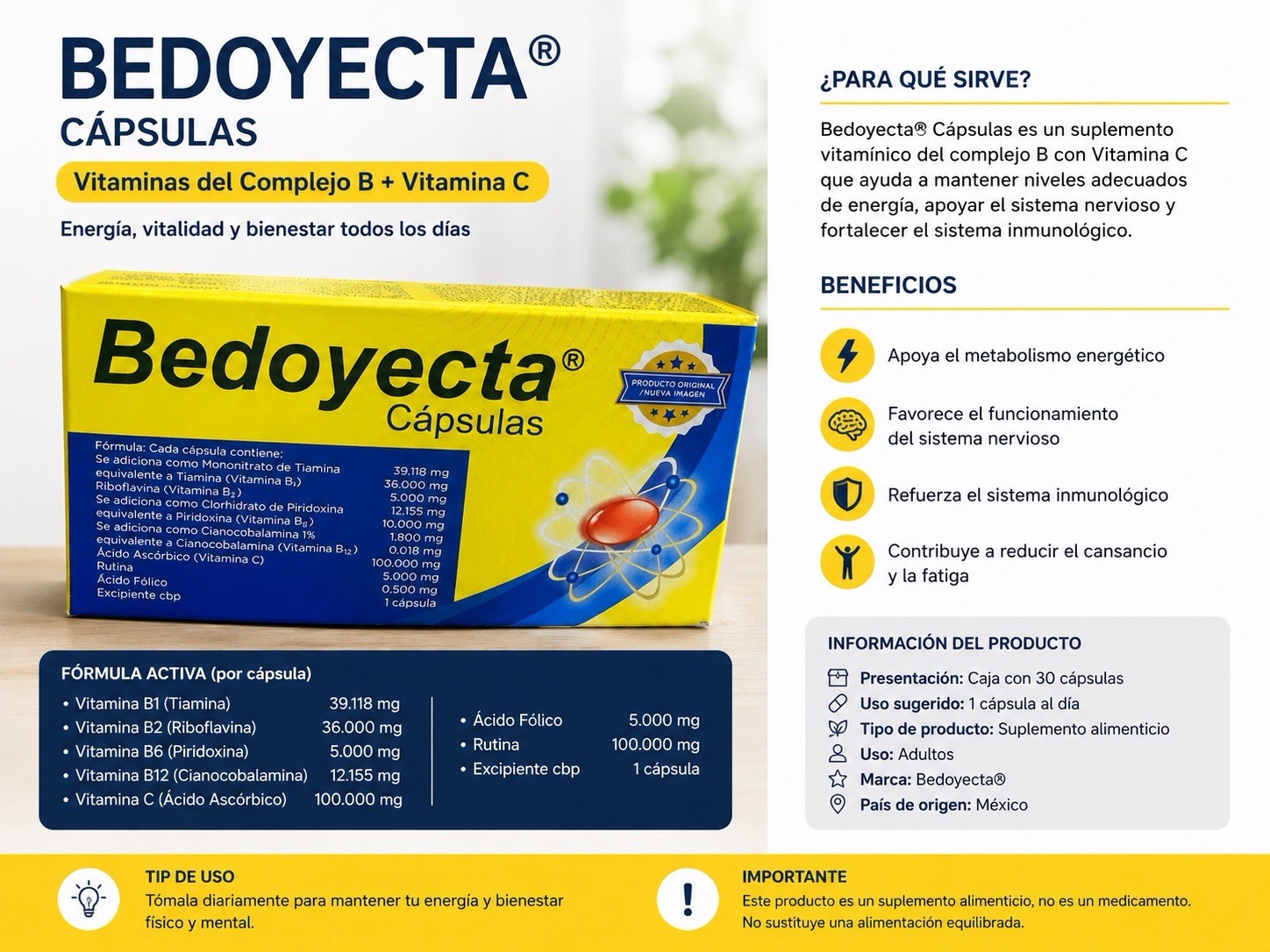 VitaFuerza Multivitamin Energy/Immune Kit: 30 Capsules + 10x10mL Shots Bedoyecta