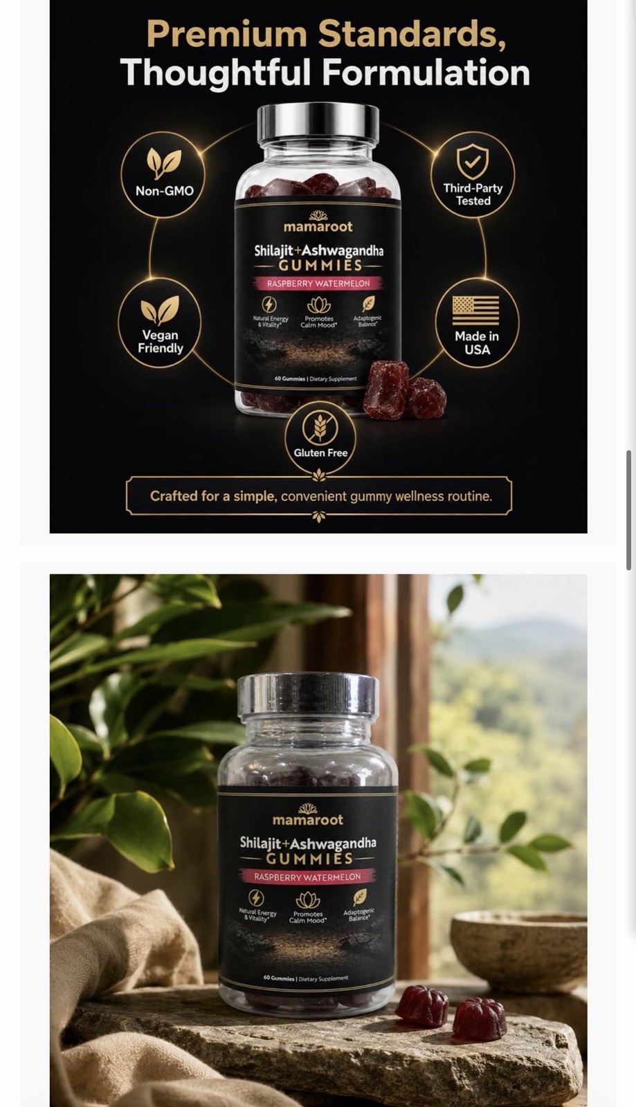 Shilajit + Ashwagandha Gummies 60ct Vegan Non-GMO Raspberry Watermelon exp 01/28