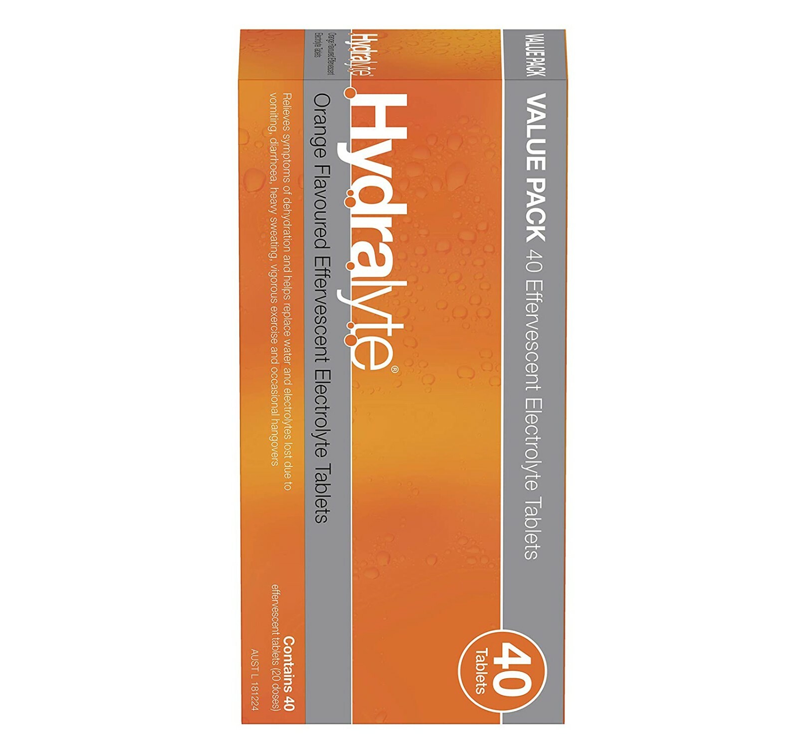 2 x Hydralyte Effervescent Electrolyte Orange Flavor For Dehydration 40 Tablets