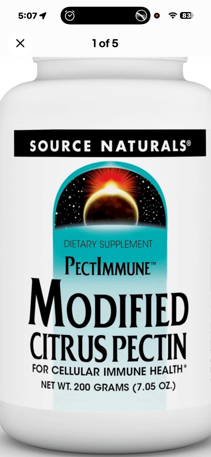 Source Naturals Modified Citrus Pectin Powder Cellular Immune Support 200g