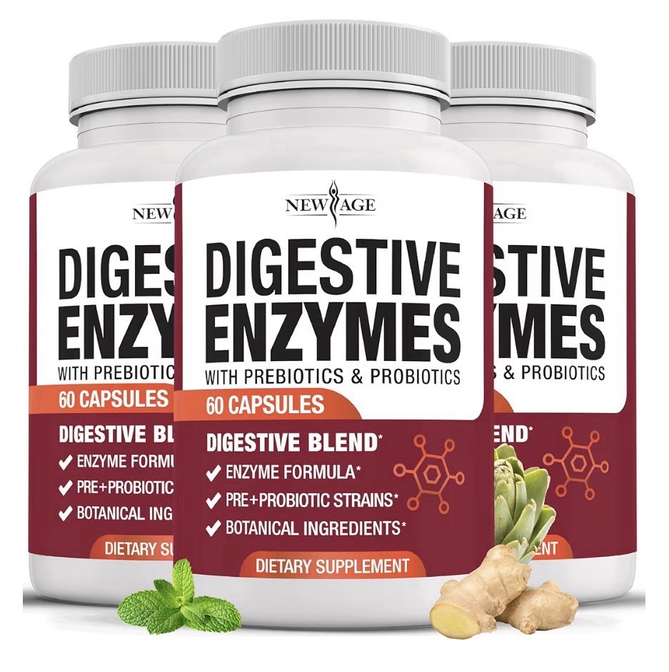 3 Packs NEW AGE Digestive Enzymes for Gut Digestive Health Probiotic Prebiotics