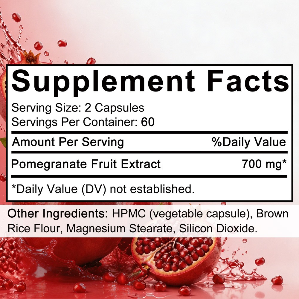 Pomegranate Extract 700mg Per Serving 30-120 Vegetable Capsules Gluten-Free