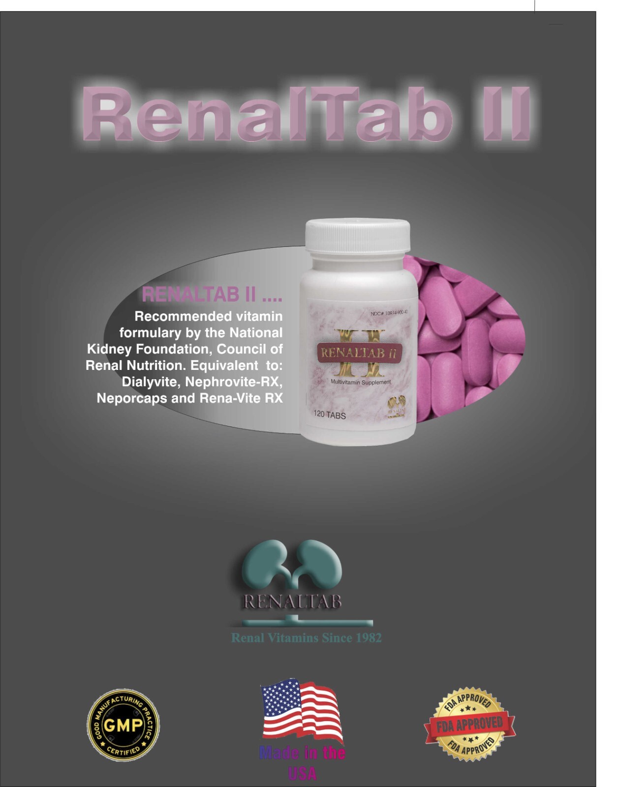 RENALTAB II, 4 MONTHS SUPPLY (COMPARES DIALYVITE, 100TABS)