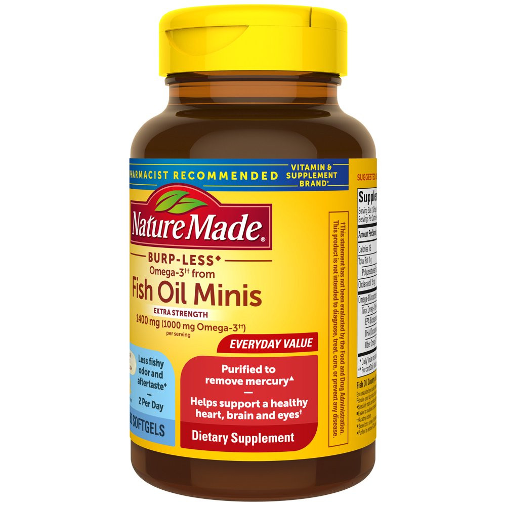 Nature Made Burp-Less Omega-3 from Fish Oil 1400 Mg Minis Softgels, 80 Count
