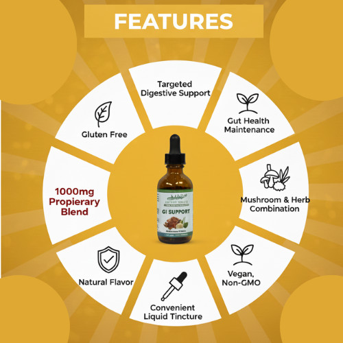 Organic GI Support Liquid Drops 2oz Lion’s Mane Turkey Tail Reishi Gut Health