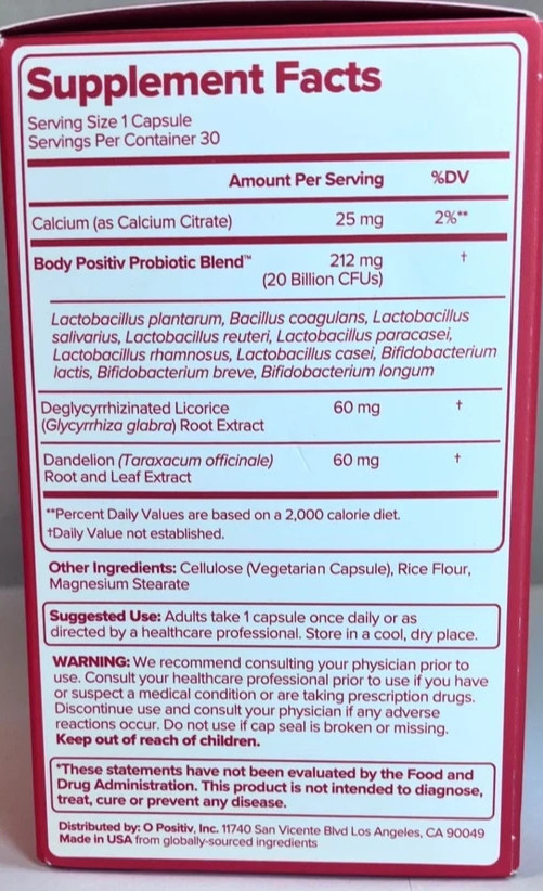 NEW – O Positiv URO Whole Body 20 Billion CFU Womens Probiotic 30 Caps EXP 6/26
