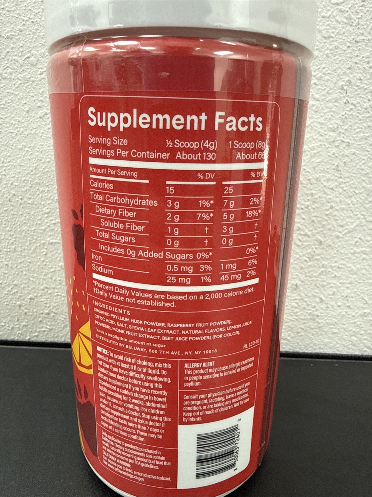 Bellway Super Fiber+Fruit Psyllium Supplement Flavor Raspberry Lemon