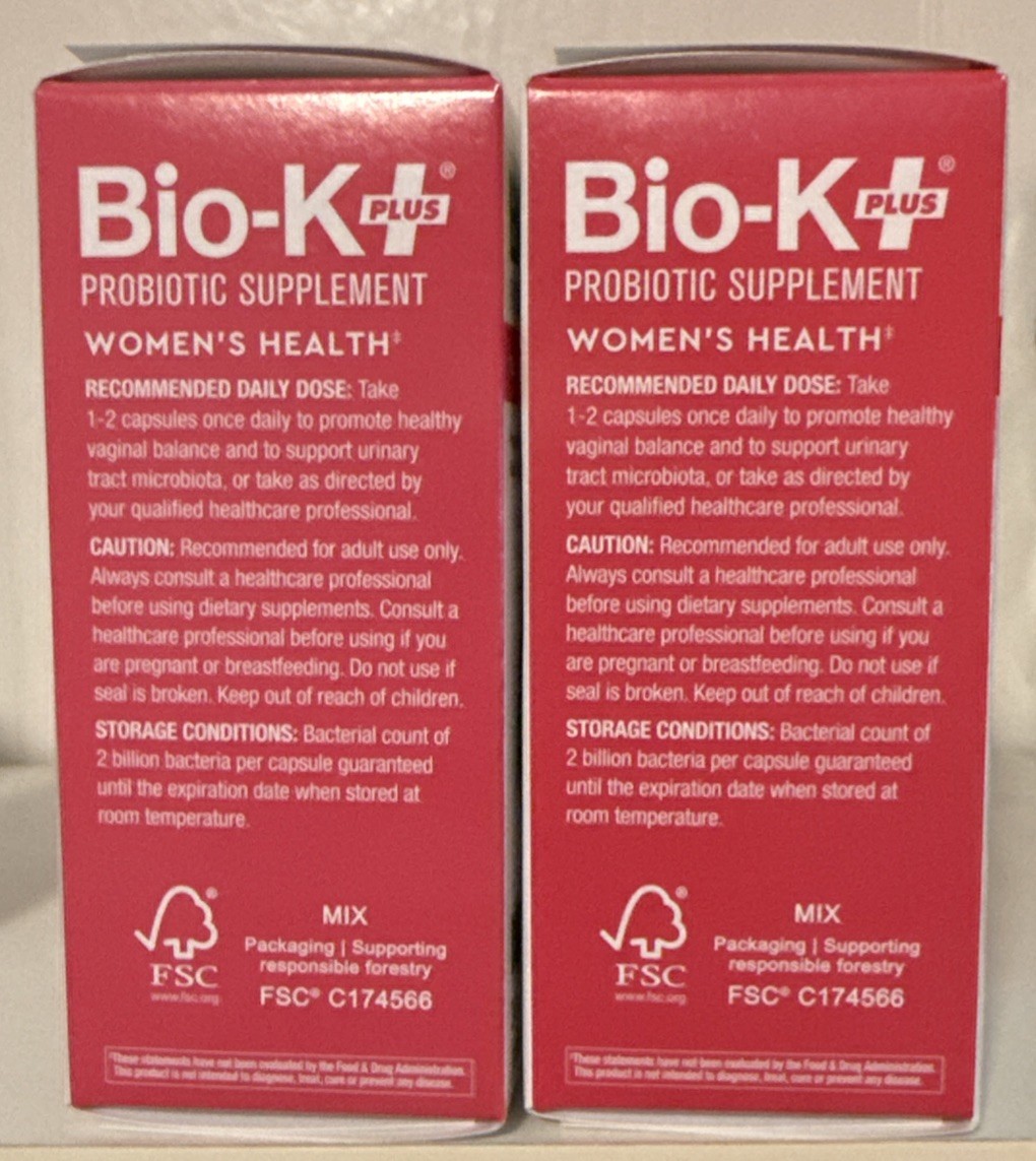 2 pk Bio-K Plus Probiotic Women’s Health 30 Capsules Vegan Non-GMO Exp 28DEC2026