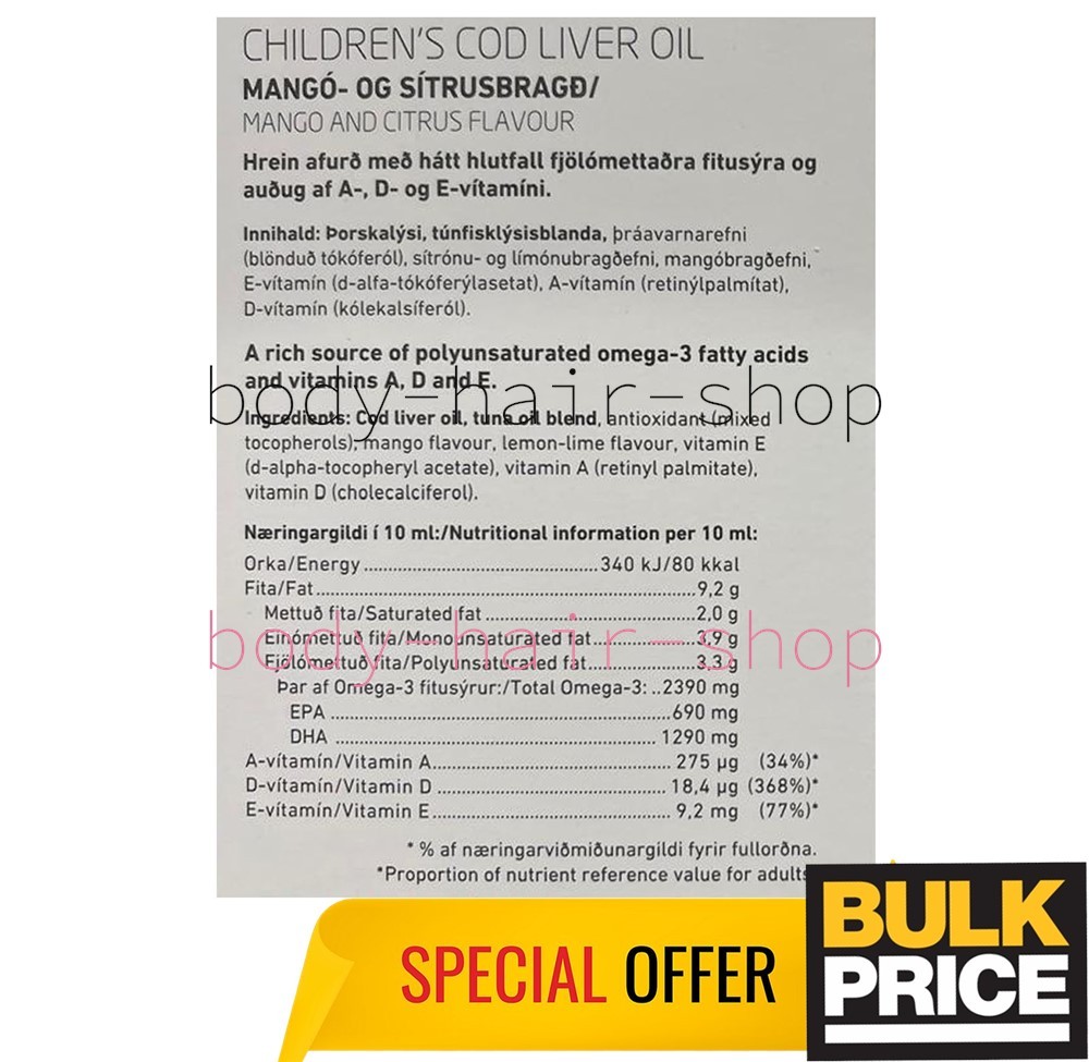Lysi Cod Liver Oil Mango Citrus 240ml children Food Supplement Icelandic Omega-3