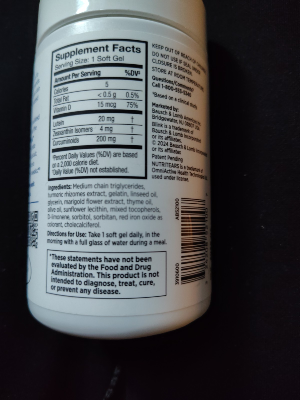 Bausch + Lomb Blink NutriTears Dry Eye Supplement Clinically Proven 50 Softgels