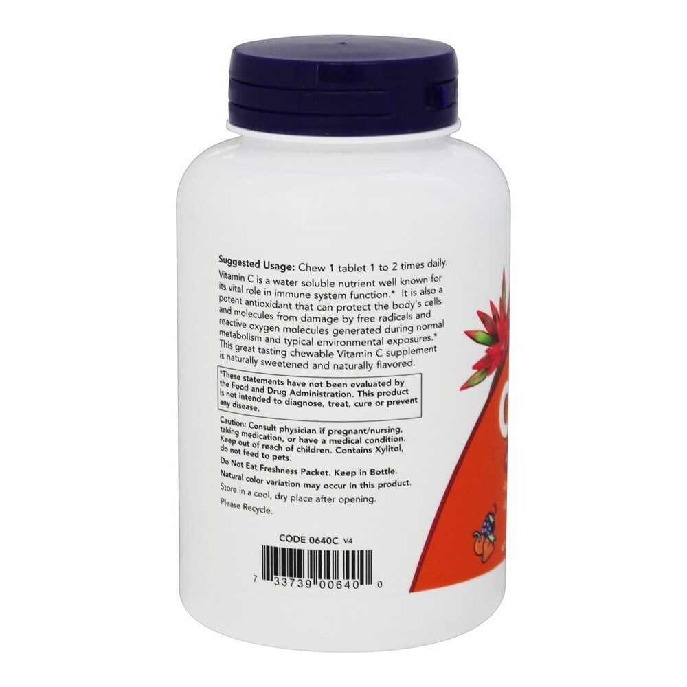 NOW Foods Vitamin C500 Chewable Cherry-Berry 500 mg., 100 Chewable Tablets