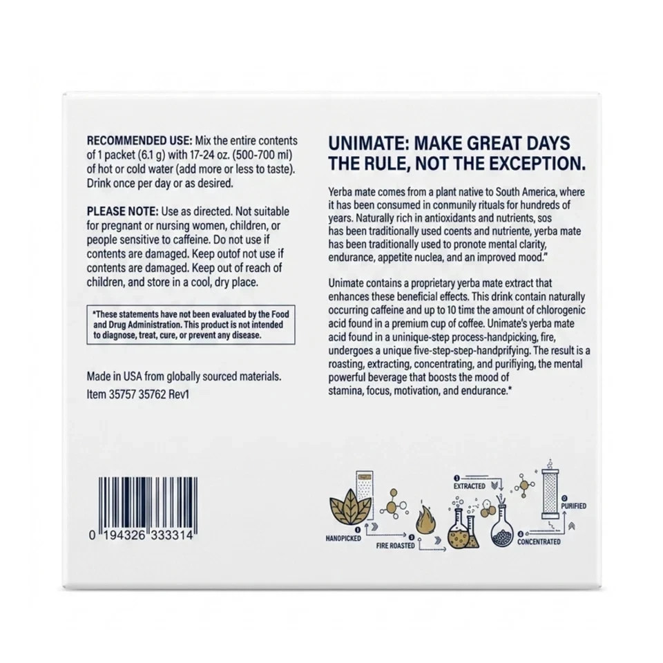 Unicity Unimate Lemon Ginger 30 Stick Packs NEW/SEALED