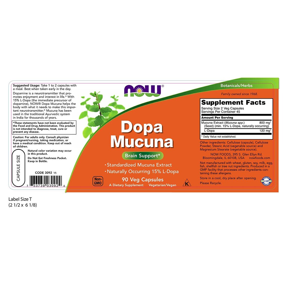 NOW FOODS Dopa Mucuna 90 Veg Capsules