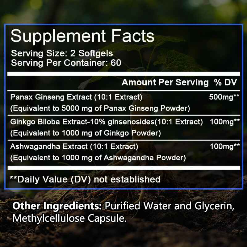 Panax Ginseng w/ Ginkgo Biloba for Memory Focus Energy Brain Health Capsules