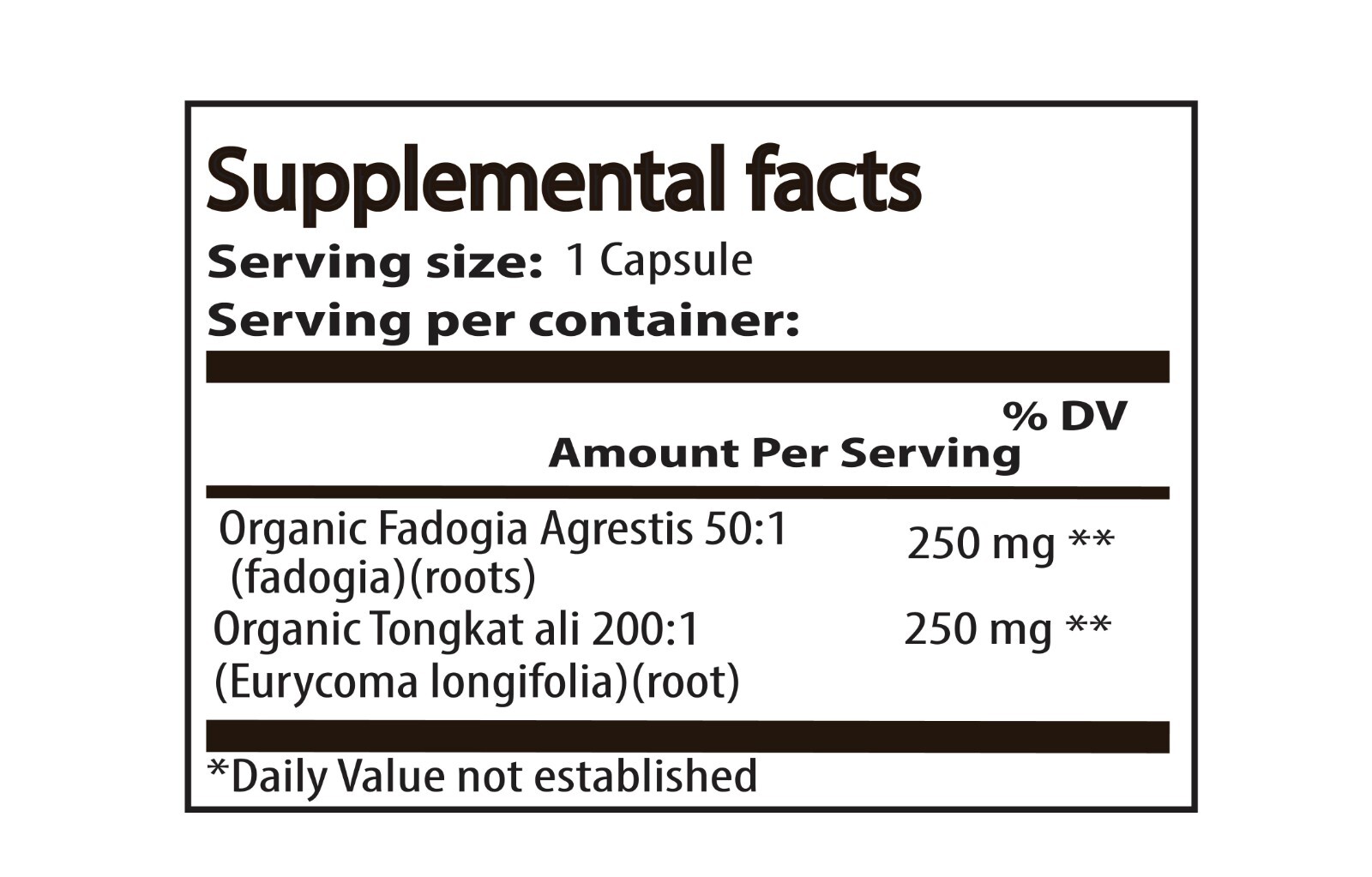 Fadogia Agrestis and Tongkat A. Extract 500 Capsules! NO FILLERS! Boost Test.