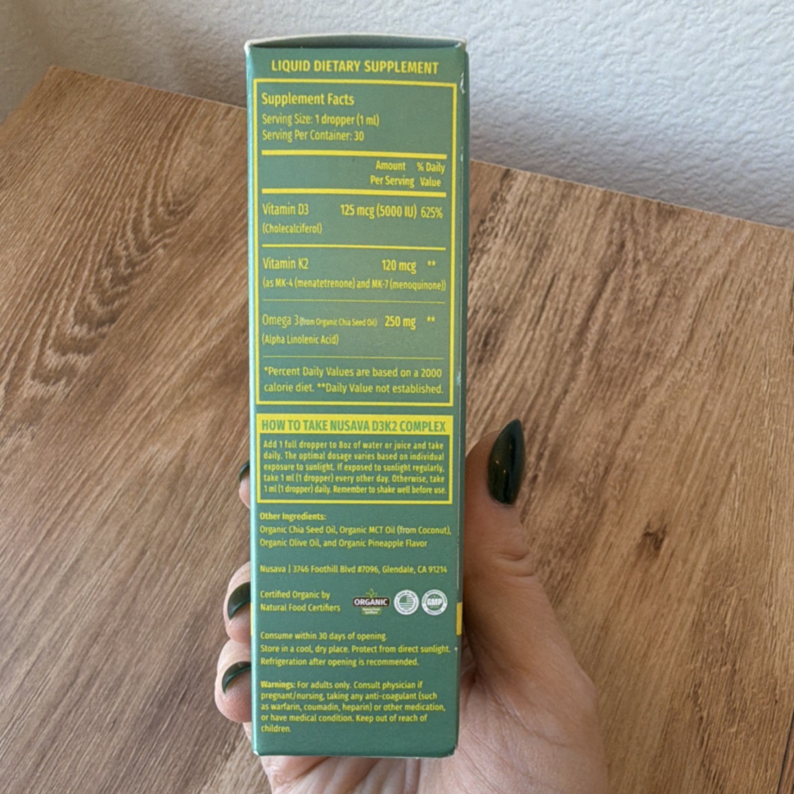 Nusava Organic Liquid D3 K2 Omega 3 MCT Oil Non-GMO Pineapple Flavor 2 Pack