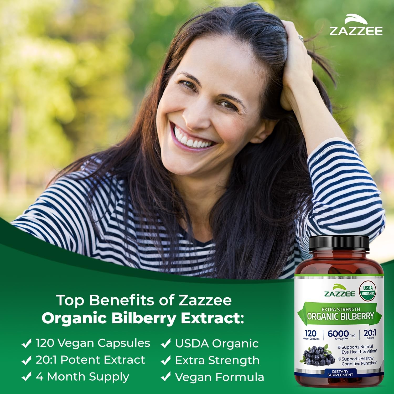 USDA Organic Bilberry 20:1 Extract, 120 Vegan Capsules, 4 Month Supply, Vacci…