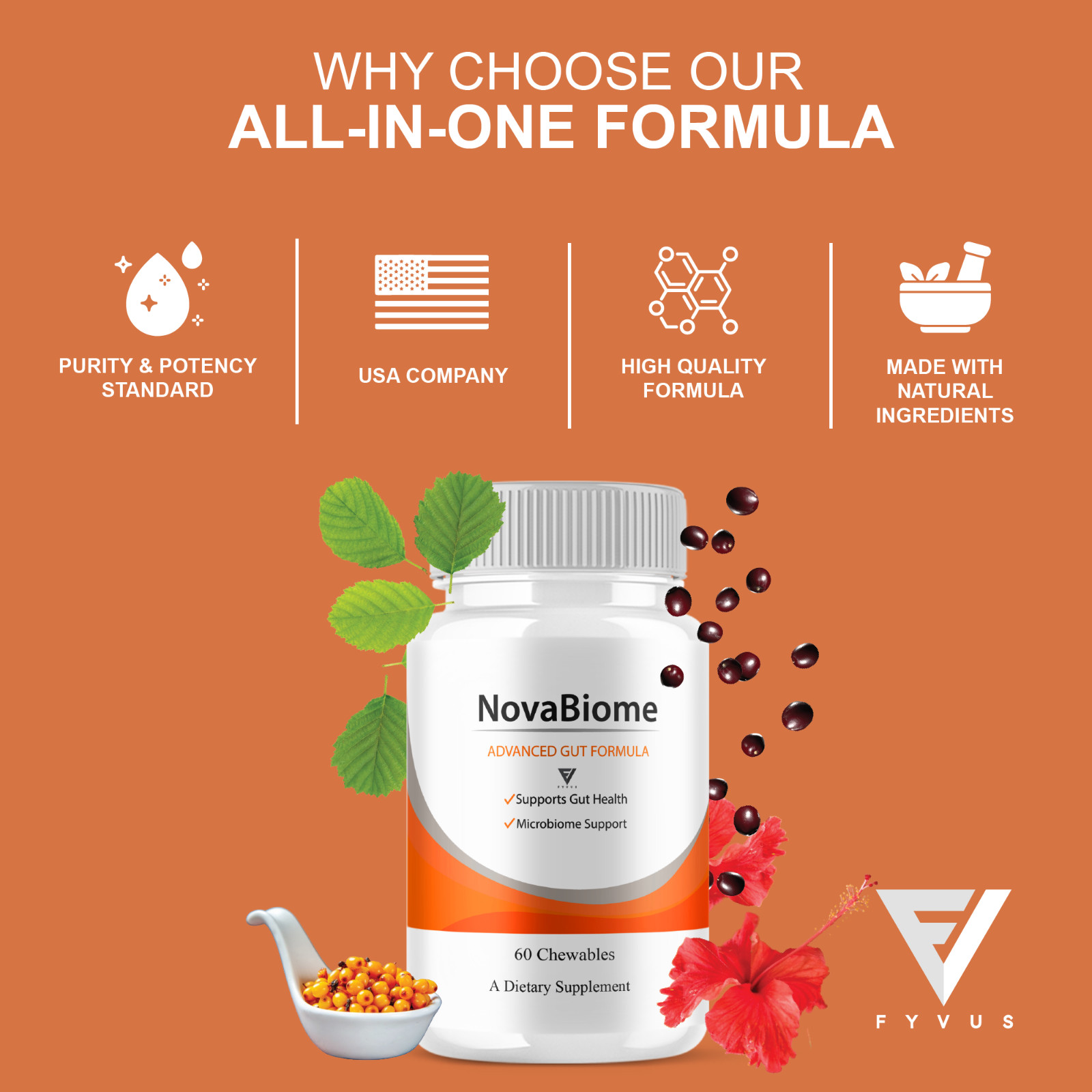 (5 Pack) NovaBiome Advanced Gut Formula, Nova Biom Daily Support (300 Chewables)