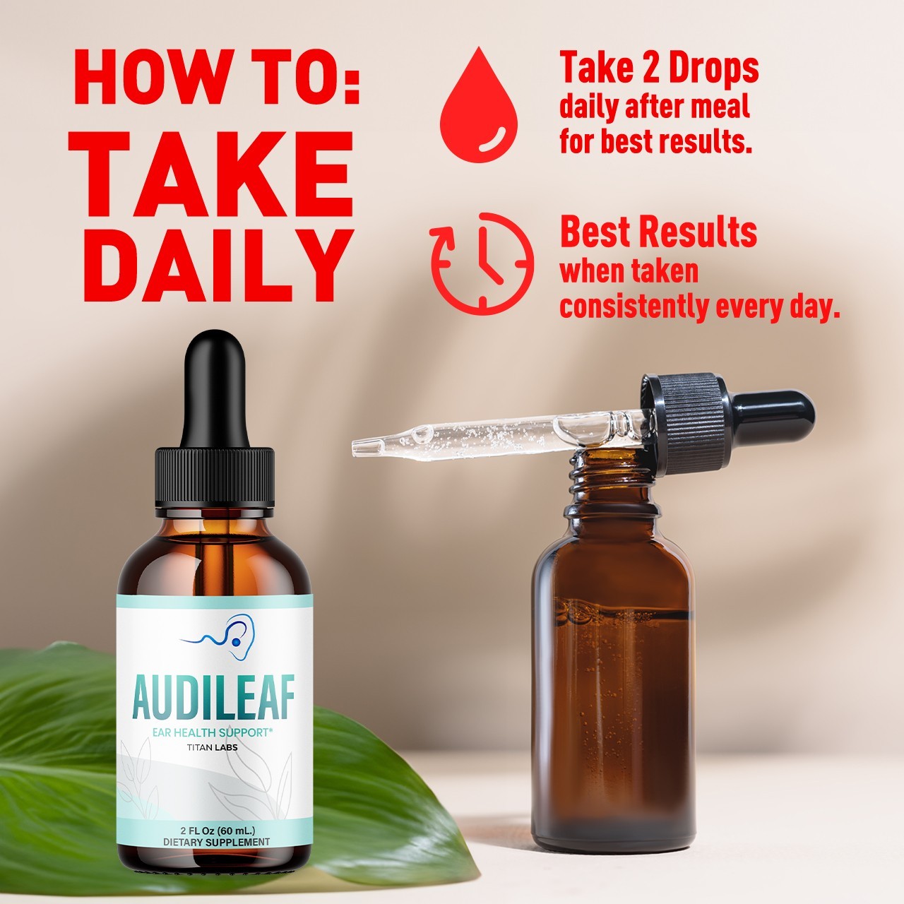 (2 Pack) Audileaf Ear Health Support Drops Natural Audi Leaf Vitamin 60 Servings