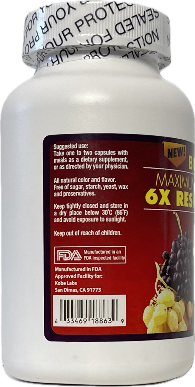 Bio-Jett Resveratrol Antioxidants Supplement 3x 250 Capsules New, Made in USA.