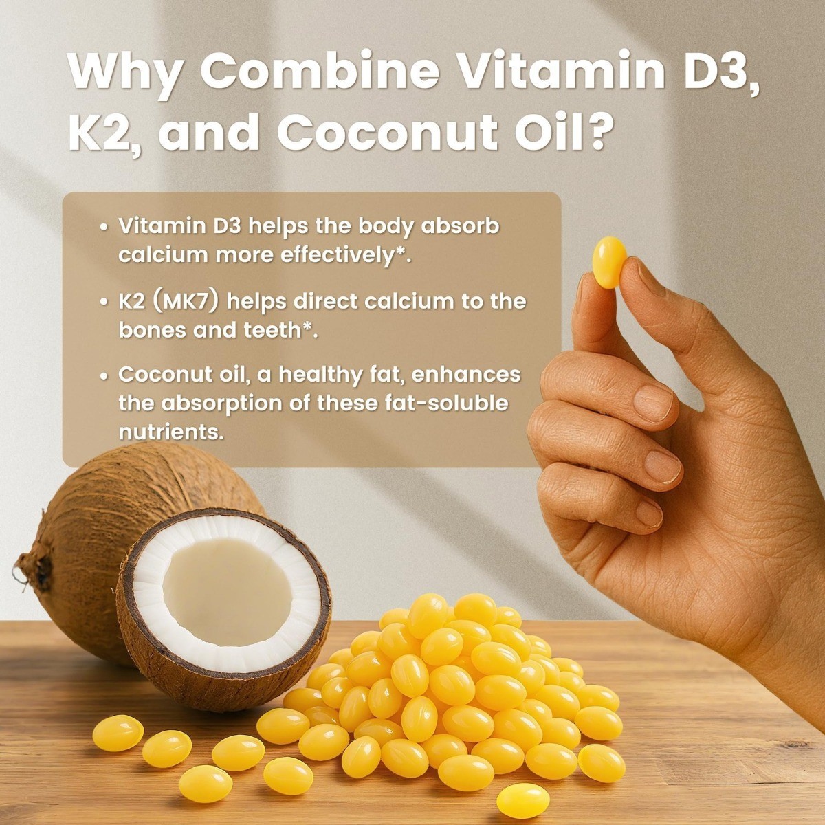 VEV Vitamin D3 & K2 10000 IU.300 Coconut Oil Softgels, 2-in-1