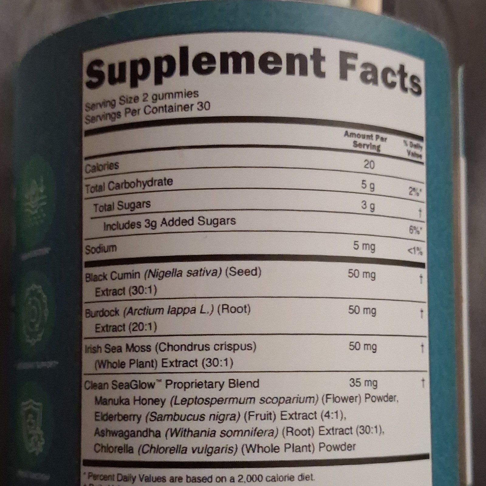 Clean NutraCeuticals Sea Glow Sea Moss Black Seed Burdock Honey Elderberry 60
