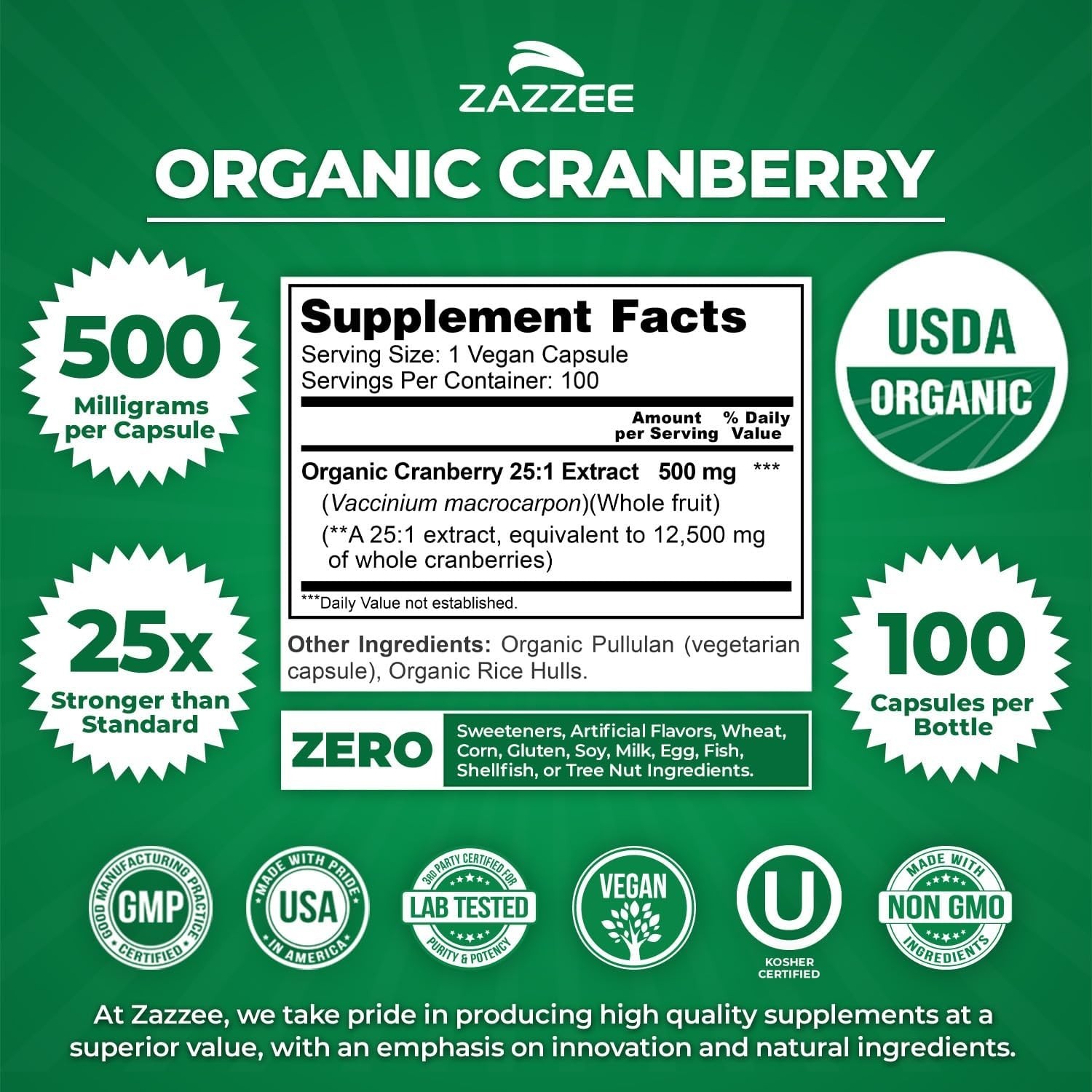 USDA Organic Cranberry Capsules 12500mg 25:1 Extract UTI Bladder Support USA