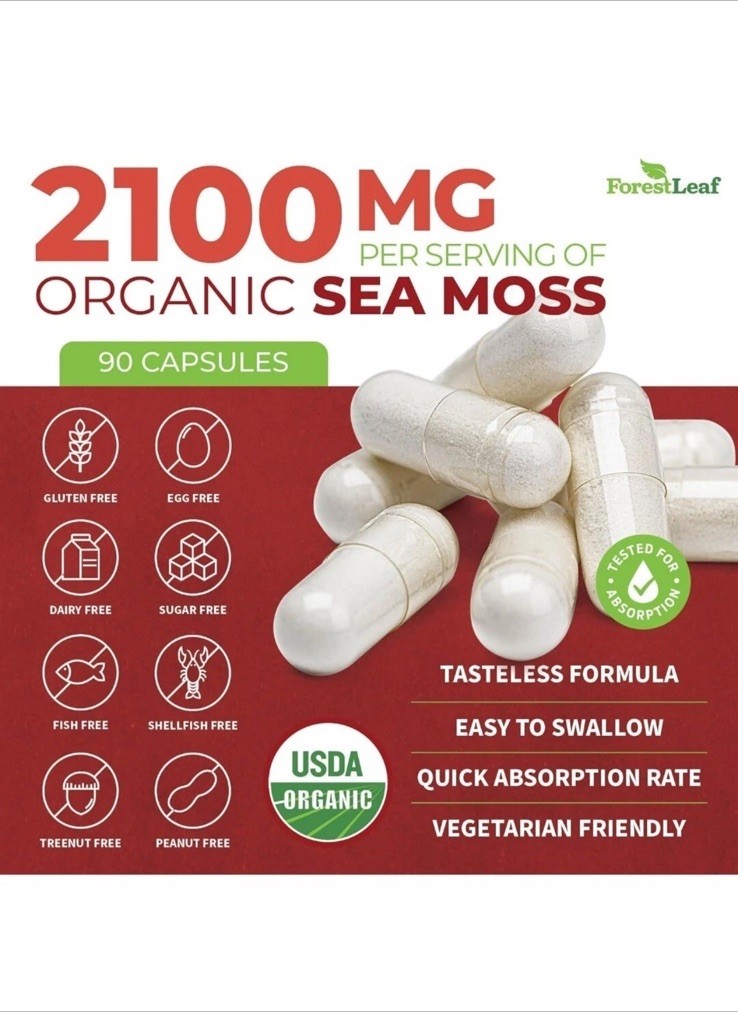 NEW ForestLeaf Organic Irish Sea Moss Bladderwrack Burdock Root Capsules 90 ct
