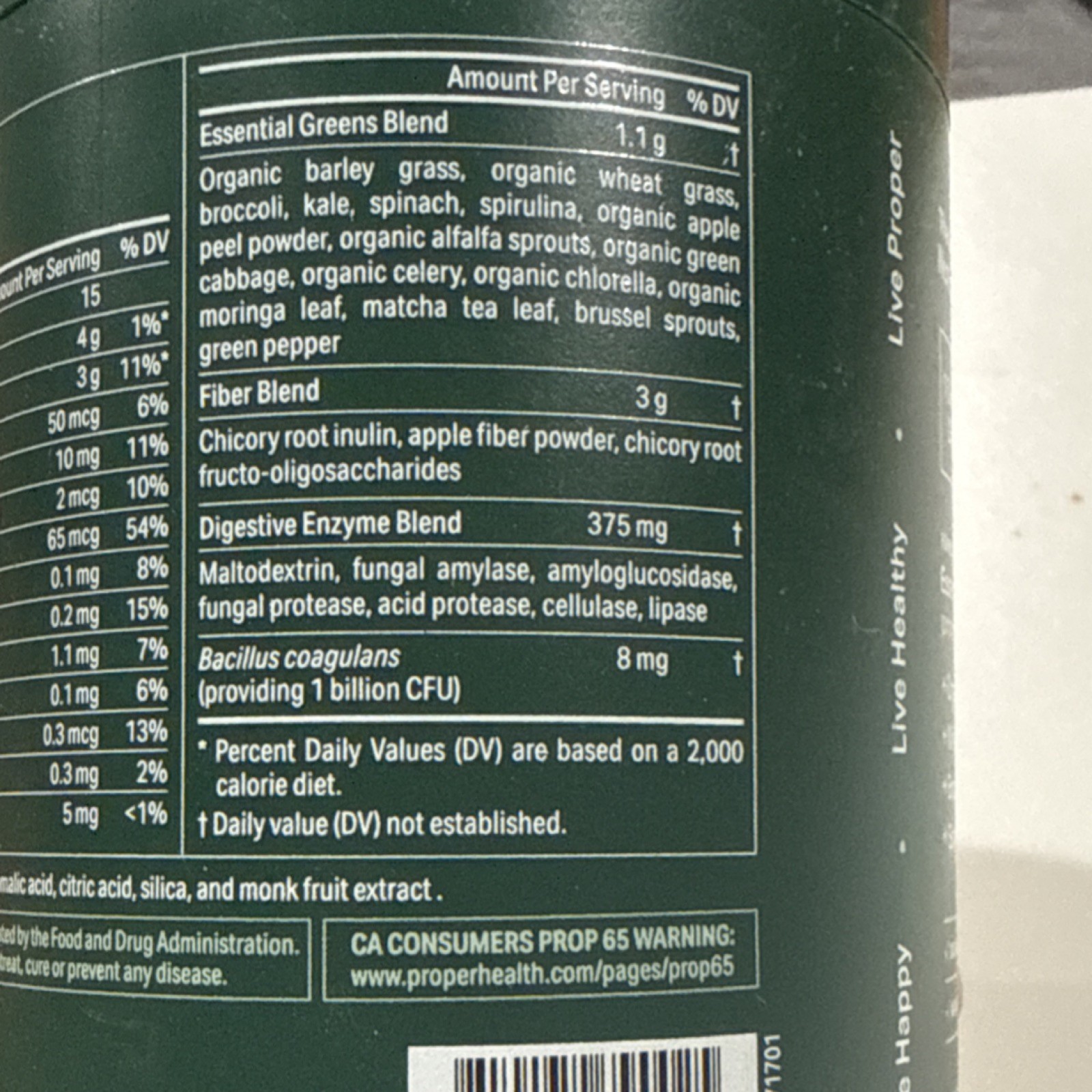 Proper Superfood Powder Organic Green Apple Wheat Grass Spirulina 6.13 oz