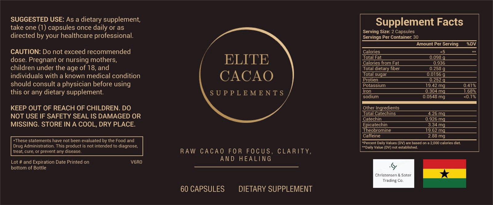 Elite Cacao Focus & Clarity Supplement, Memory, Brain & Circulatory Booster