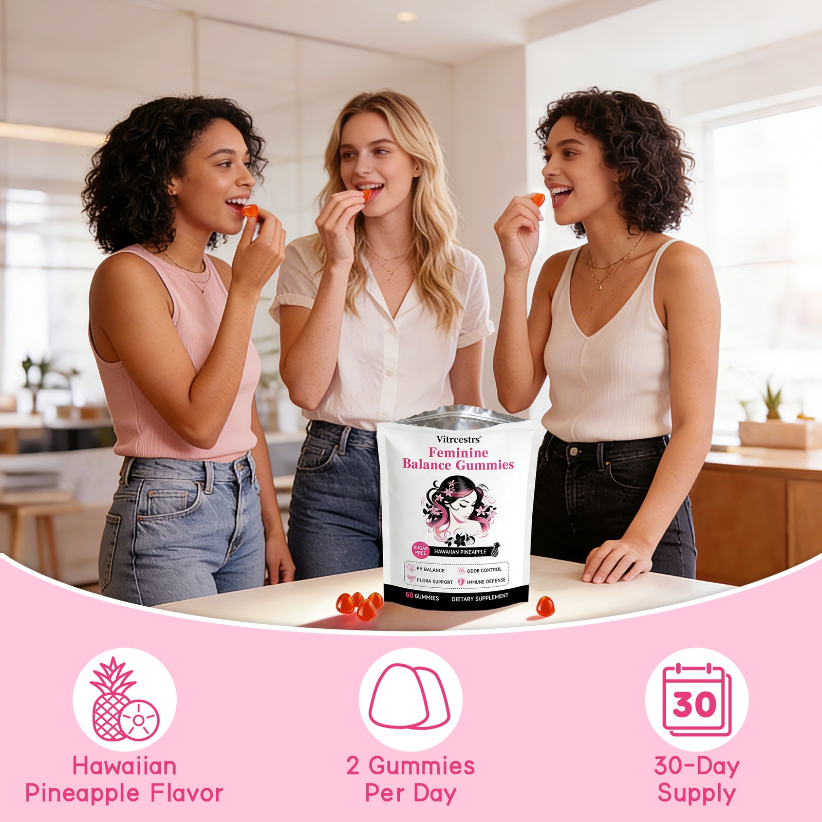 Feminine Probiotic Gummies,pH & Vaginal Flora Support with 1Billion CFU,60 Count