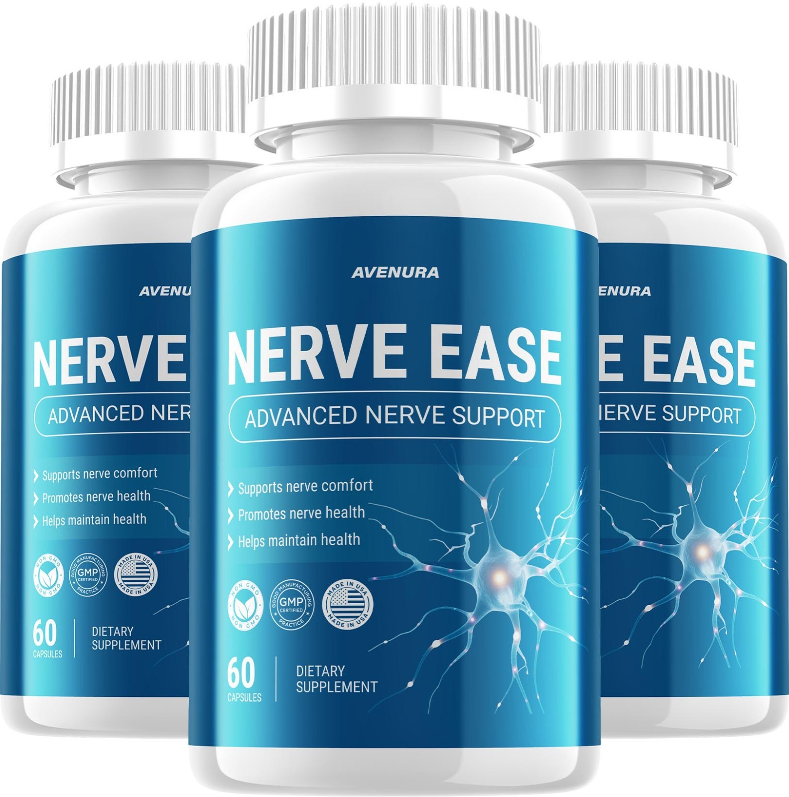 (3 Pack) Nerve Ease Capsules – NerveEase Pills Natural Ingredients Nootropic