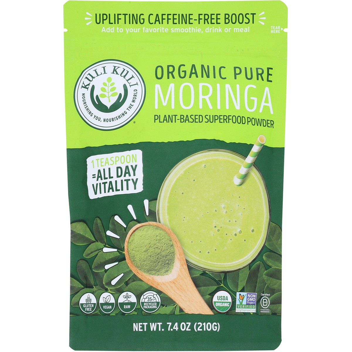 Kuli Organic Pure Moringa Plant Based Superfood Powder 7.4 Oz 1 Pack