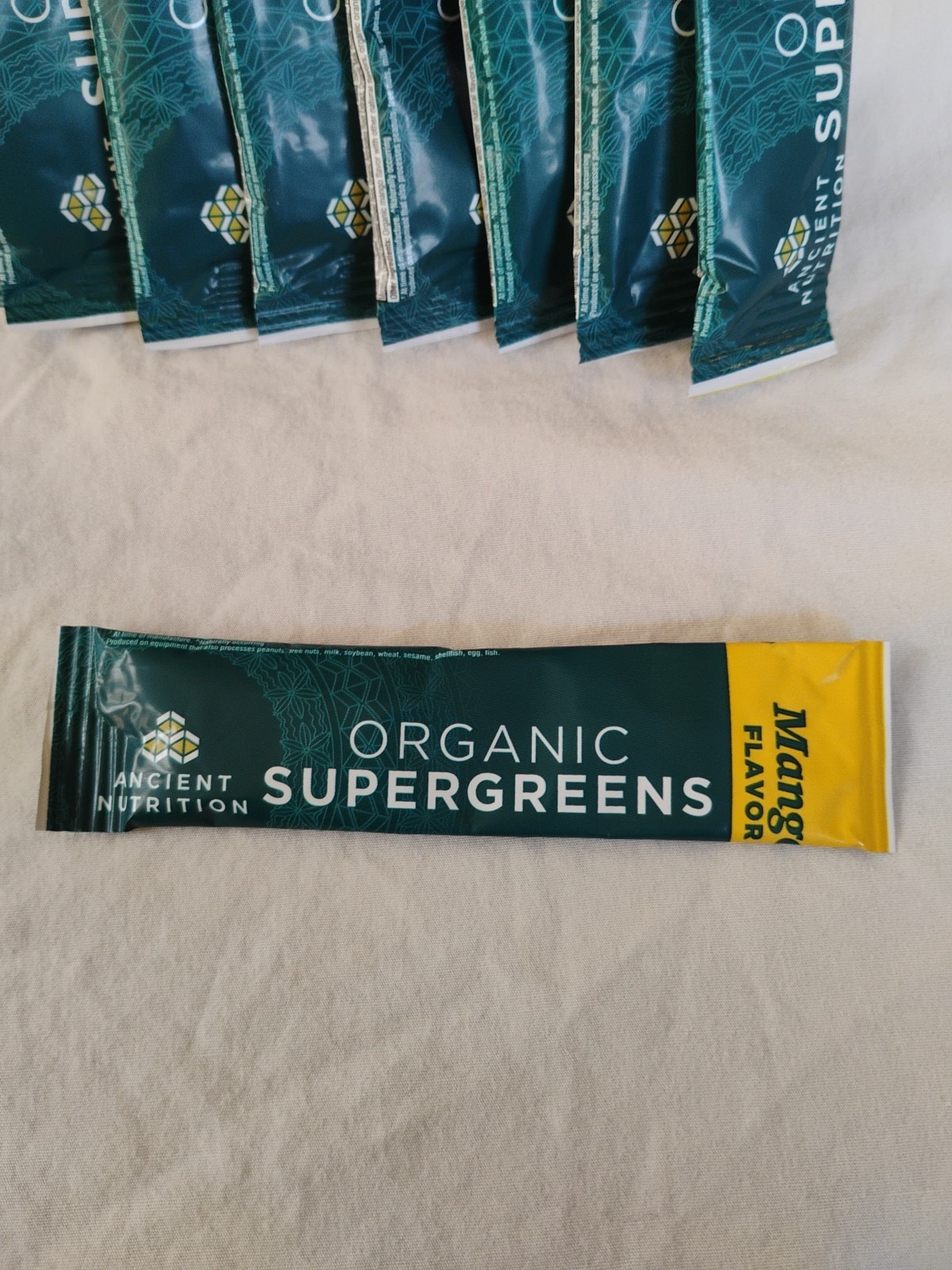 Supergreen Organic 9 Stick Packs By Ancient Nutrition Mango Flavor Ex 2/2027