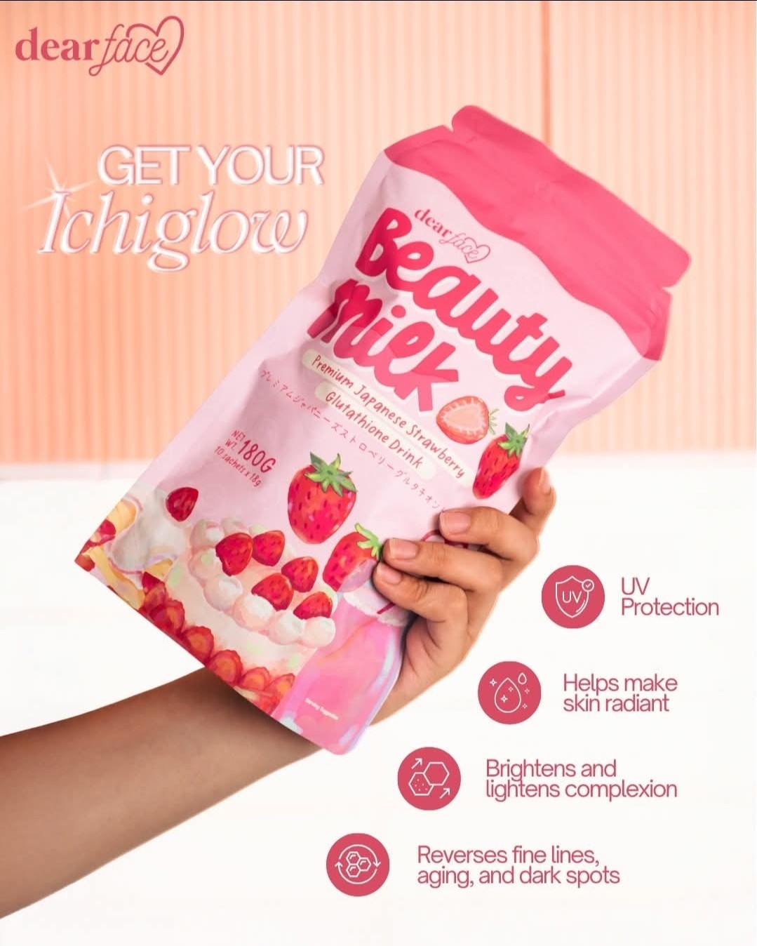 New Authentic DearFace Beauty Milk Premium Japanese Strawberry Glutathione Drink