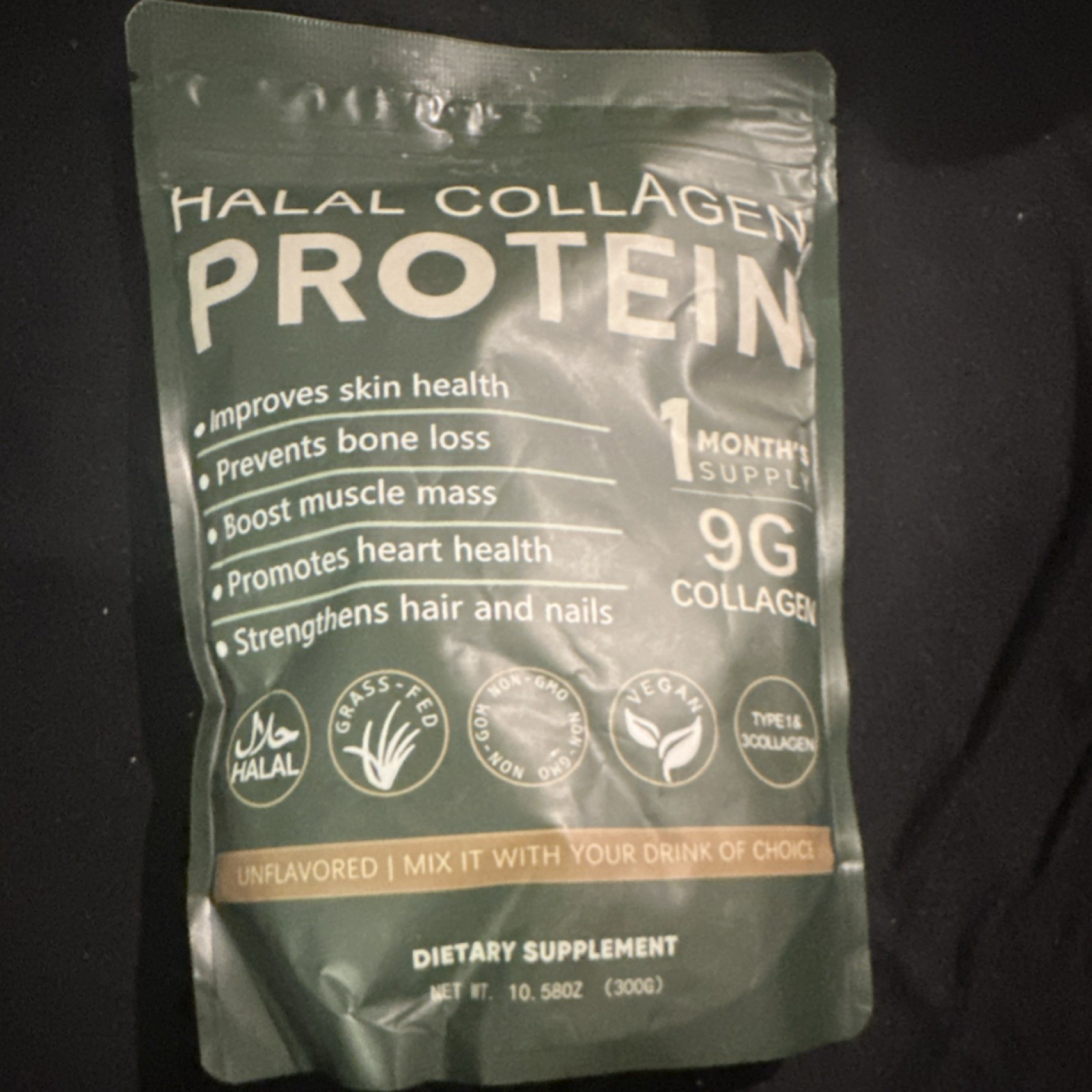 Halal Collagen Protein Powder Grass-Fed Non-GMO Vegan Unflavored 10.58oz