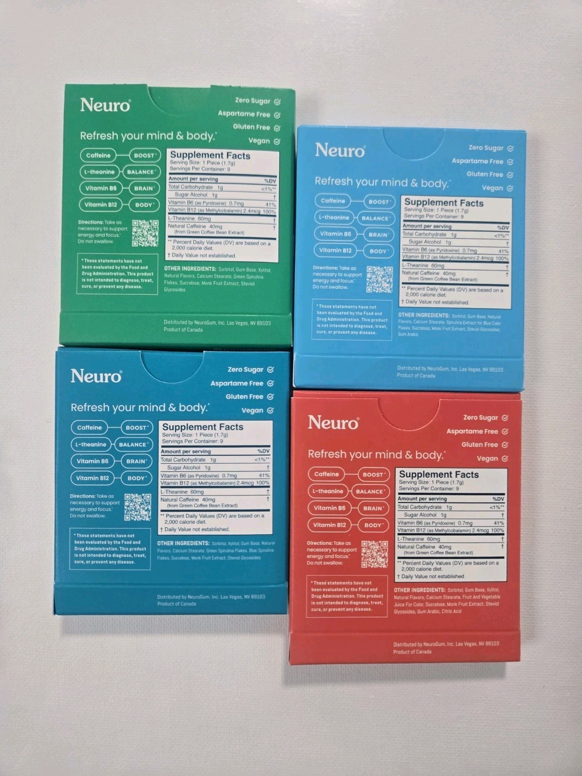 Neuro Gum L-theanine B-12 Nootropics Caffeine 4pk 36 pcs Energy & Focus Sampler