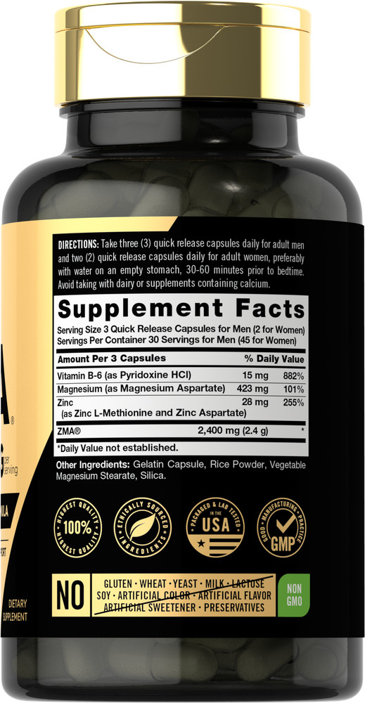 ZMA Capsules | 2400 mg | 90 Count | for Men & Women | Non-GMO | by Carlyle