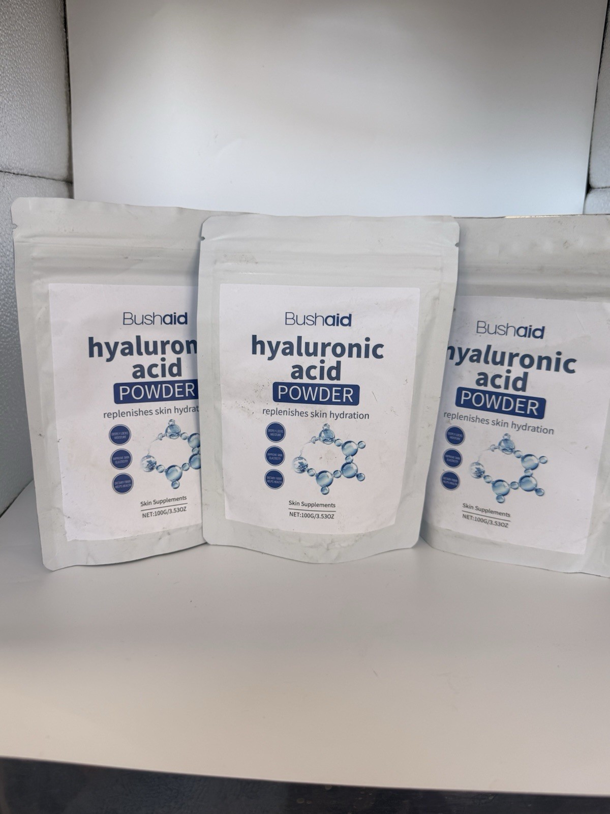 3x 100g Bushaid Hyaluronic Acid Powder Deeply Hydrates & Increases Skin-Moisture