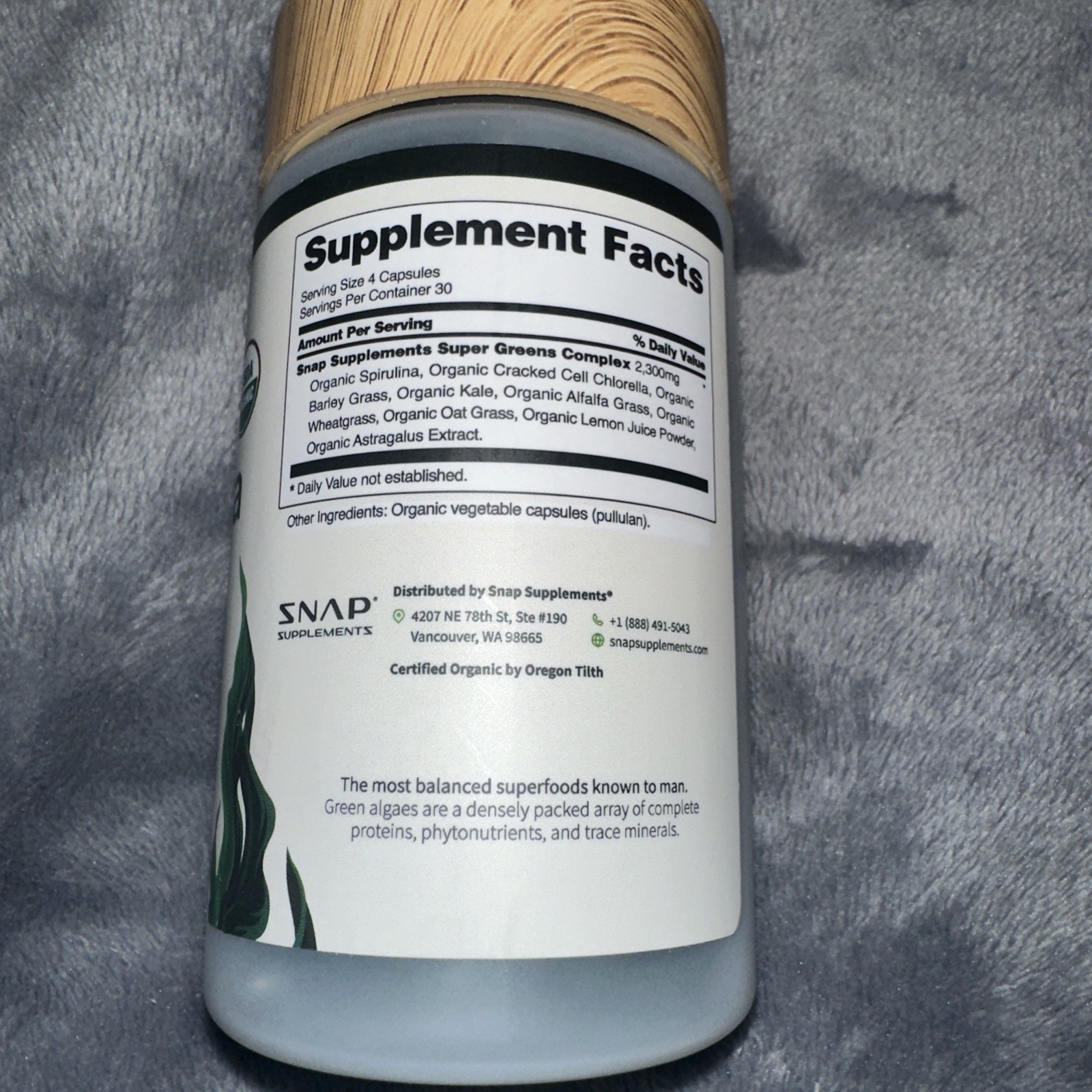 SNAP Supplements Organic Spirulina & Chlorella, Green, 120 Caps Exp 11/27