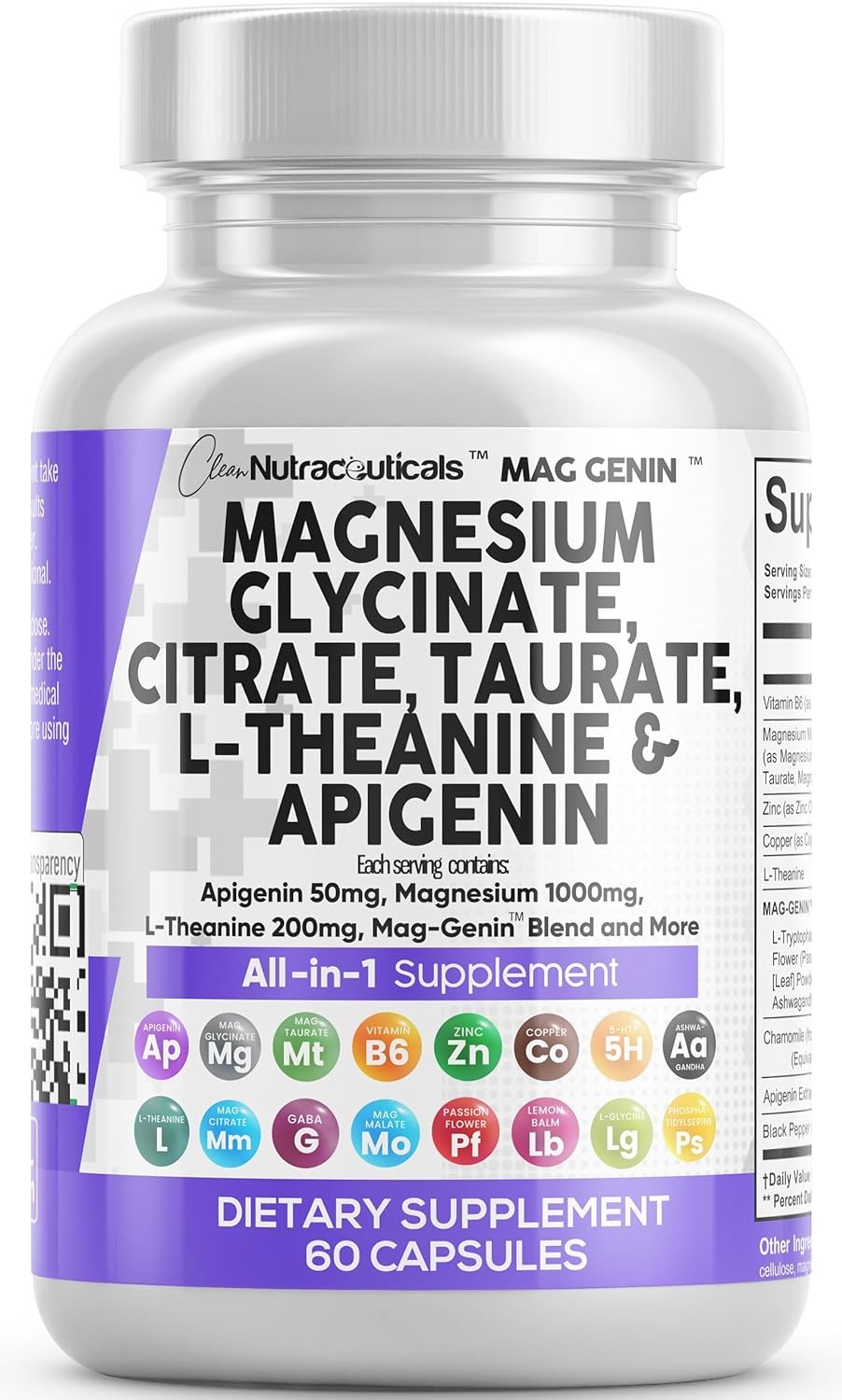 Magnesium Glycinate Complex 1000mg L-Theanine Sleep Support 60 Capsules