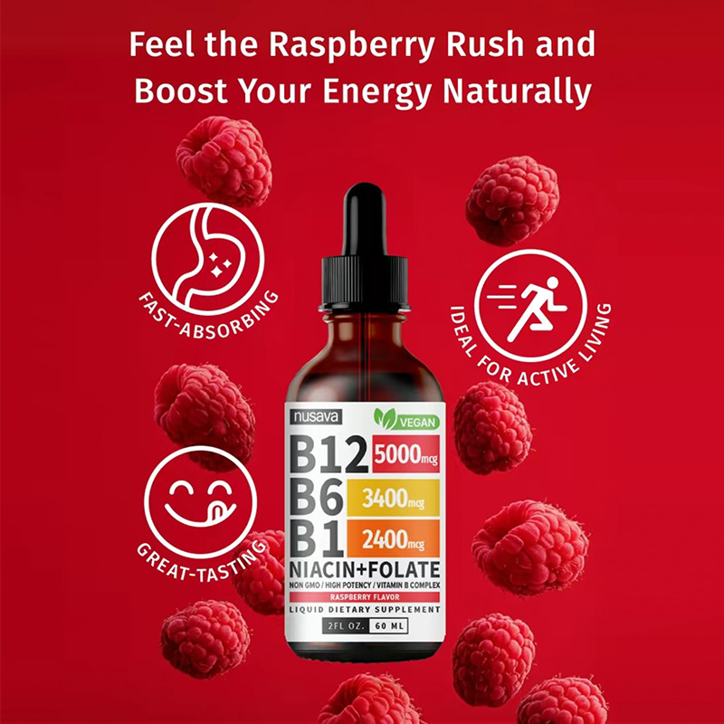 Vitamin B12 Liquid Supplement Dropswith B6, B1, Niacin & Folate -Edible Support+