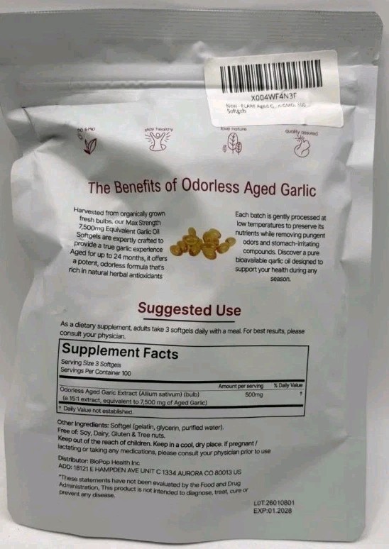 Elare Aged Garlic Extract 300 Softgels 7500mg Odorless Heart Immune 2pk Exp 1/28