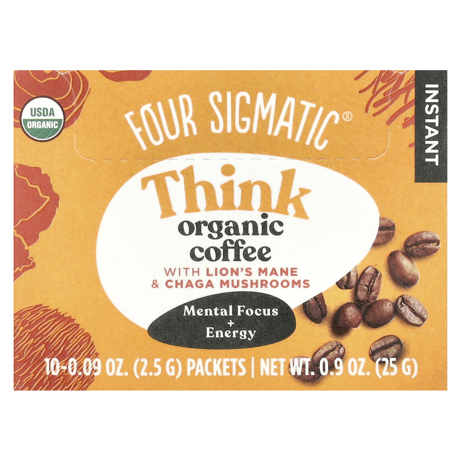 Four Sigmatic Mushroom Coffee Mix 10 Packets 0 09 oz 2 5 g Each Paleo, Vegan