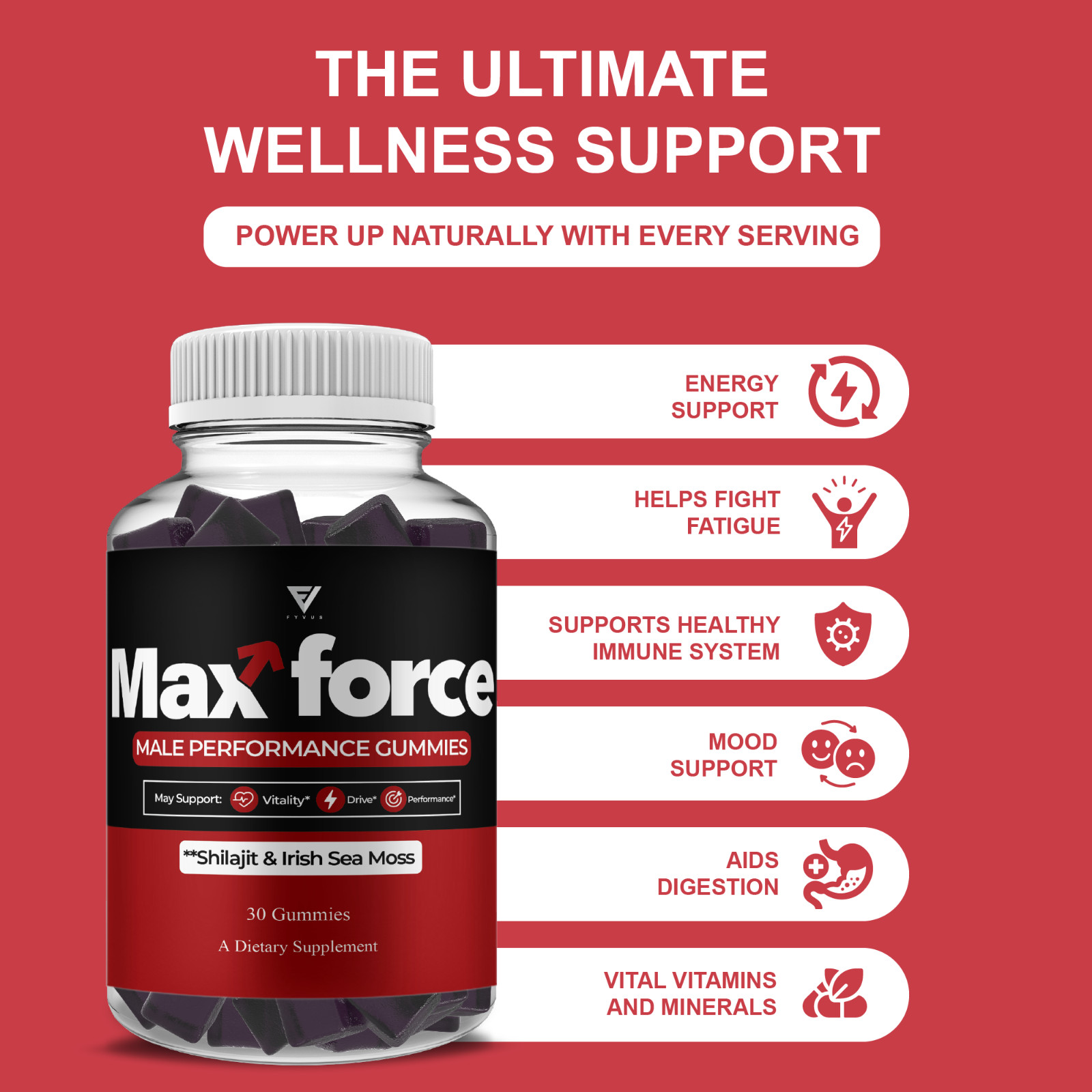 Max Force Male Gummies, MaxForce Performance Supplement (30 Gummies)