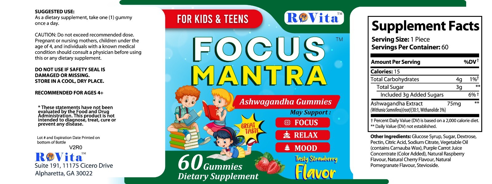 Focus Mantra Ashwagandha Brain Booster Gummies for Kids & Teens -Focus, Mood